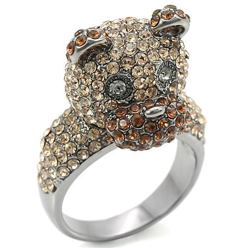 0W279 Ruthenium Brass Ring featuring multi-color top grade crystals, elegantly designed with a smooth finish.