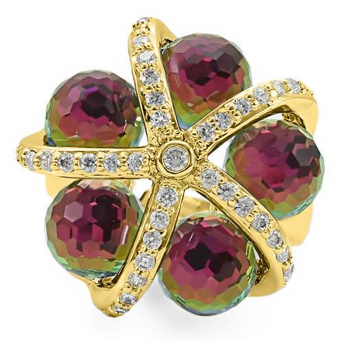 0W299 Gold Plated Brass Ring featuring a vibrant multi-color top grade crystal, elegantly designed for any occasion.