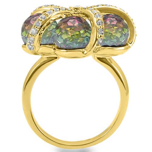 0W299 Gold Plated Brass Ring featuring a vibrant multi-color top grade crystal, elegantly designed for any occasion.