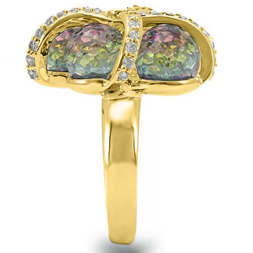 0W299 Gold Plated Brass Ring featuring a vibrant multi-color top grade crystal, elegantly designed for any occasion.