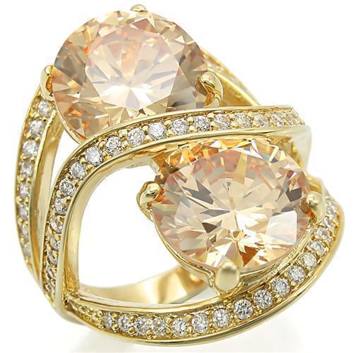 0W314 Gold Brass Ring featuring a champagne AAA Grade CZ stone, elegantly designed for any occasion.