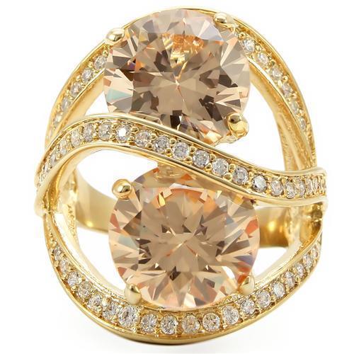 0W314 Gold Brass Ring featuring a champagne AAA Grade CZ stone, elegantly designed for any occasion.