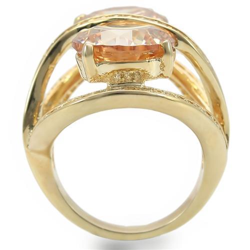 0W314 Gold Brass Ring featuring a champagne AAA Grade CZ stone, elegantly designed for any occasion.