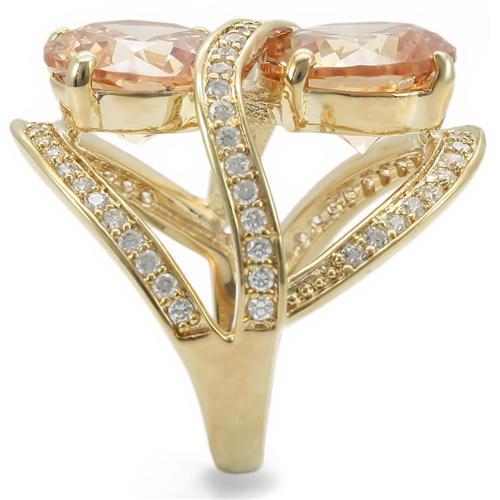 0W314 Gold Brass Ring featuring a champagne AAA Grade CZ stone, elegantly designed for any occasion.