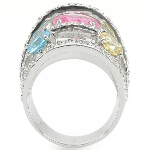 0W350 Rhodium Brass Ring featuring AAA Grade CZ in rose color, showcasing its elegant design and sparkling center stone.