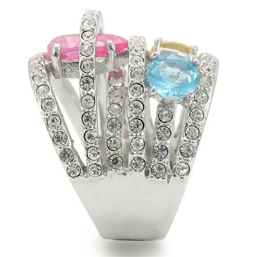 0W350 Rhodium Brass Ring featuring AAA Grade CZ in rose color, showcasing its elegant design and sparkling center stone.