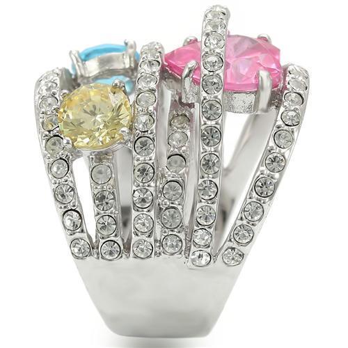 0W350 Rhodium Brass Ring featuring AAA Grade CZ in rose color, showcasing its elegant design and sparkling center stone.