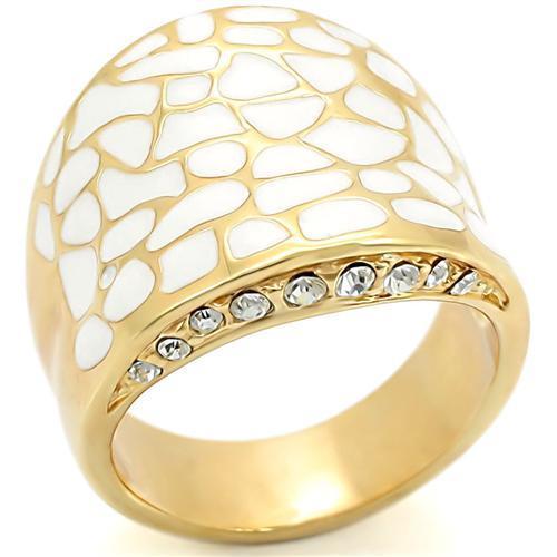 0W379 Gold Brass Ring featuring a clear top grade crystal, elegantly designed for stylish wear.