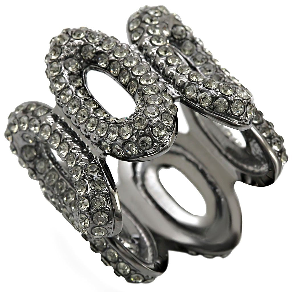 1W033 Ruthenium Brass Ring featuring a top-grade black diamond crystal, showcasing elegance and sophistication.