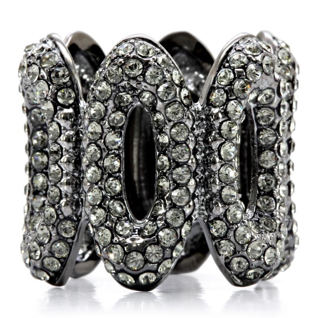 1W033 Ruthenium Brass Ring featuring a top-grade black diamond crystal, showcasing elegance and sophistication.