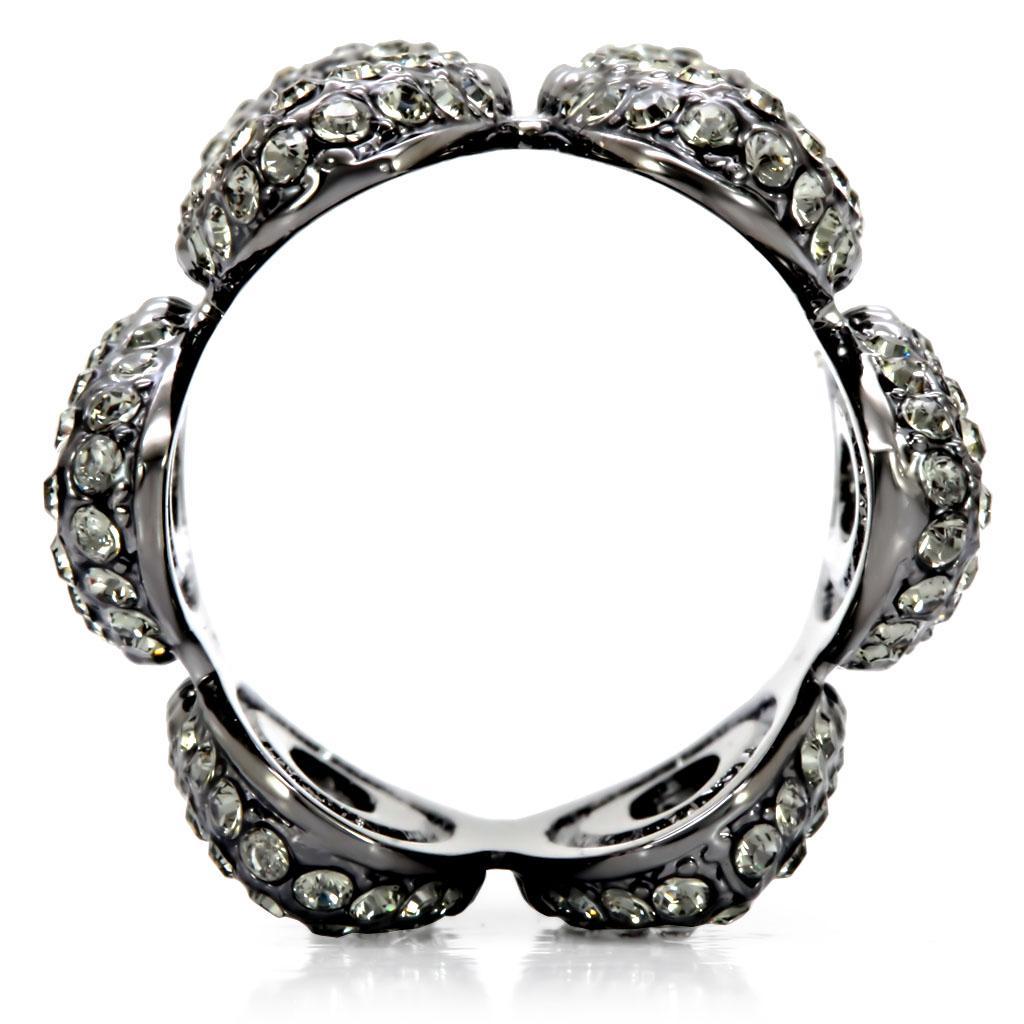 1W033 Ruthenium Brass Ring featuring a top-grade black diamond crystal, showcasing elegance and sophistication.