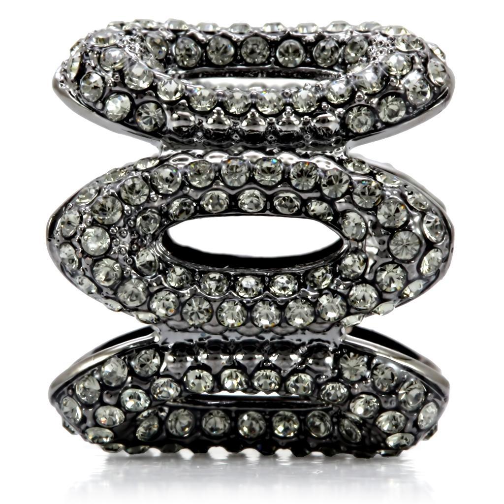 1W033 Ruthenium Brass Ring featuring a top-grade black diamond crystal, showcasing elegance and sophistication.