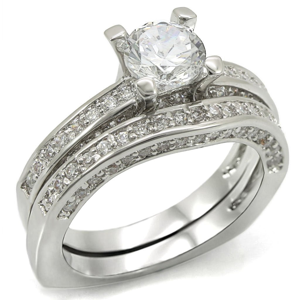 1W004 Rhodium Brass Ring featuring a clear AAA Grade CZ stone, showcasing its elegant design and luxurious finish.