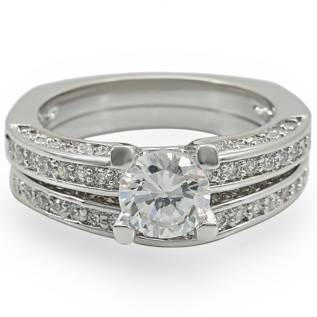 1W004 Rhodium Brass Ring featuring a clear AAA Grade CZ stone, showcasing its elegant design and luxurious finish.