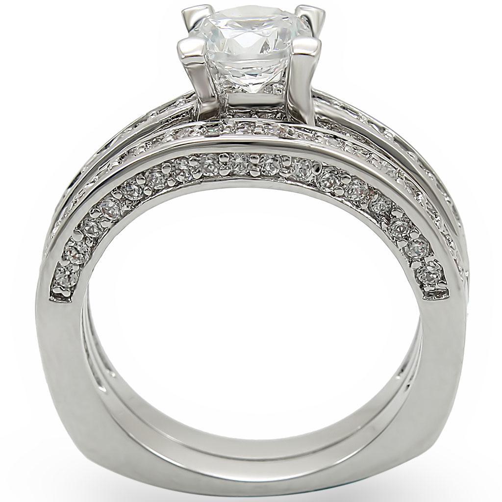 1W004 Rhodium Brass Ring featuring a clear AAA Grade CZ stone, showcasing its elegant design and luxurious finish.