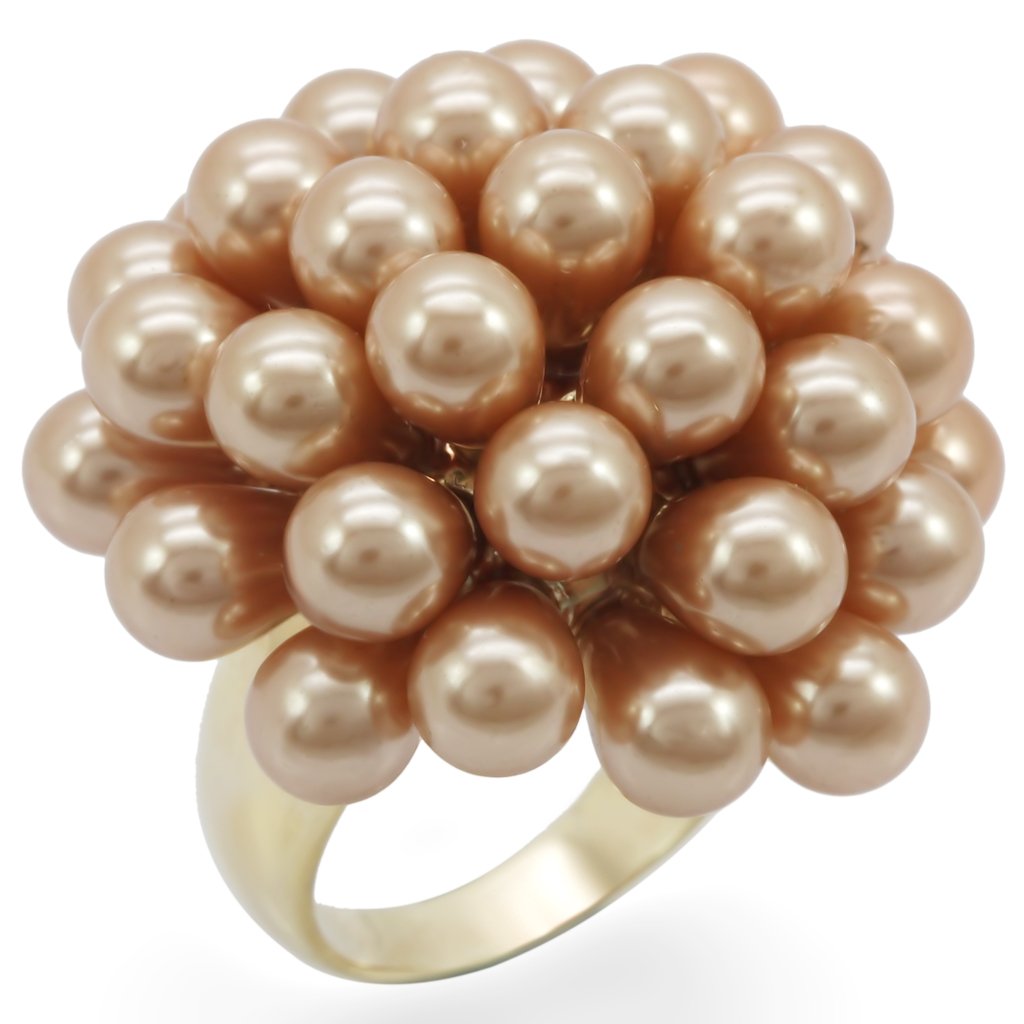 1W050 Gold Brass Ring featuring a champagne synthetic pearl, elegantly designed with gold plating.