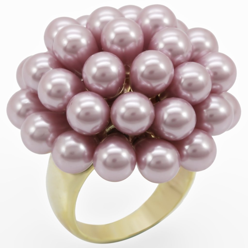 1W051 Gold Brass Ring featuring a light amethyst synthetic pearl, elegantly designed with a gold-plated finish.