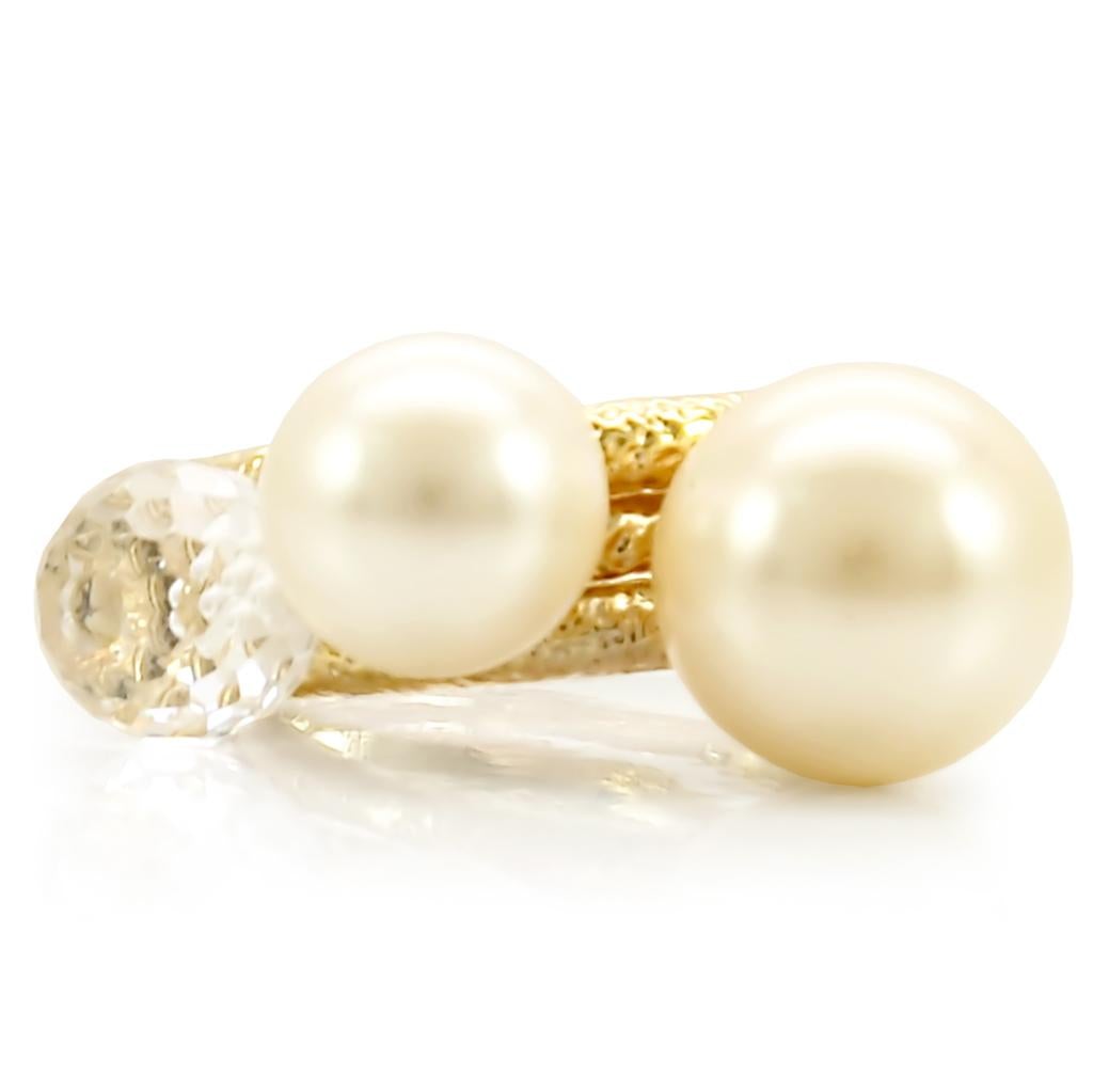 Gold brass ring featuring a synthetic pearl in vibrant citrine yellow, elegantly designed for stylish wear.