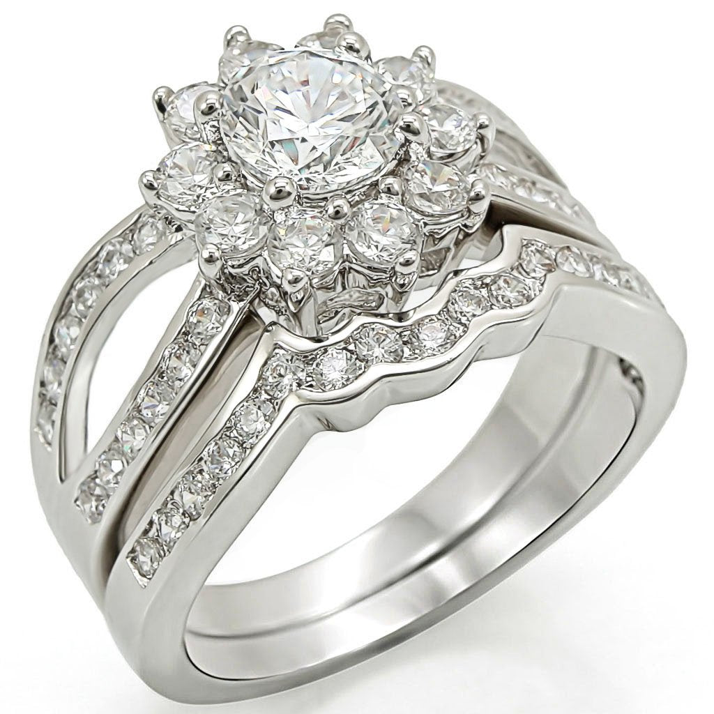 1W008 Rhodium Brass Ring featuring a clear AAA Grade CZ center stone, elegantly designed for style and comfort.