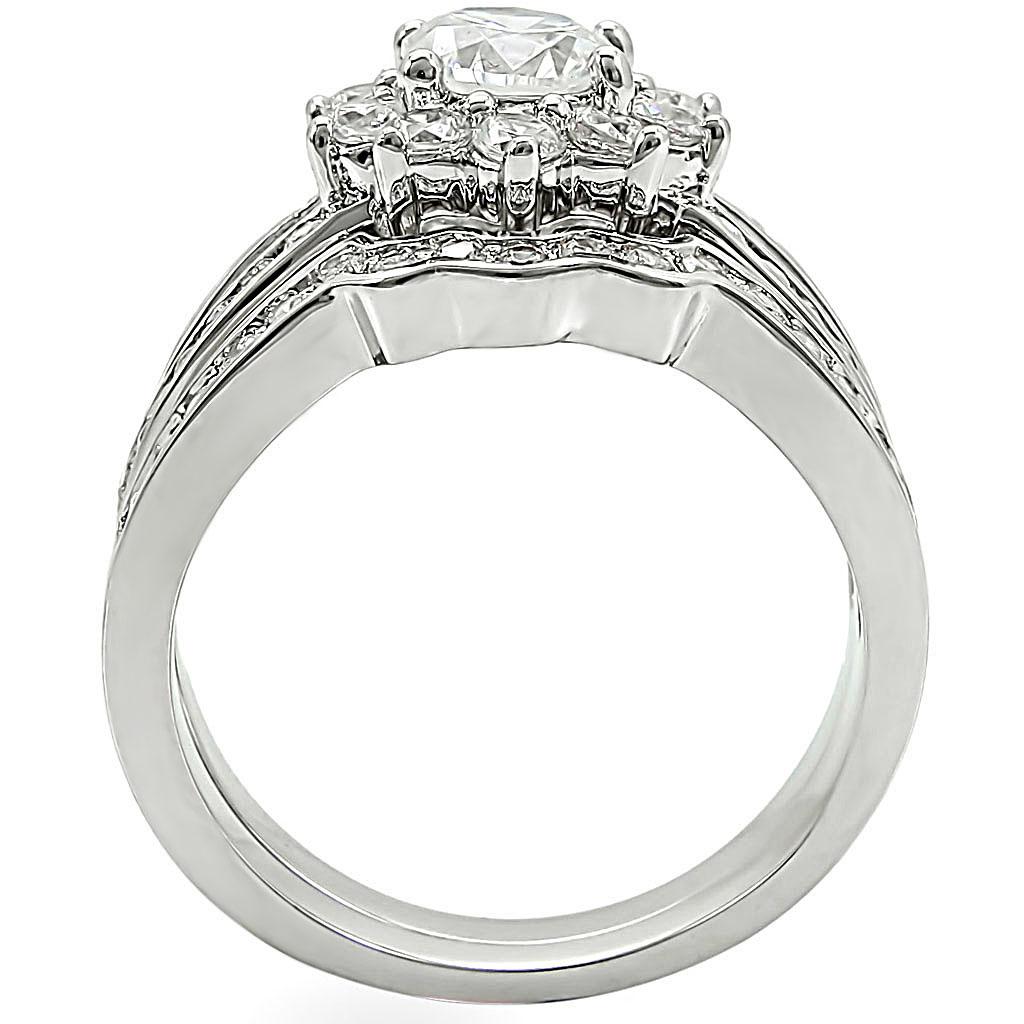 1W008 Rhodium Brass Ring featuring a clear AAA Grade CZ center stone, elegantly designed for style and comfort.