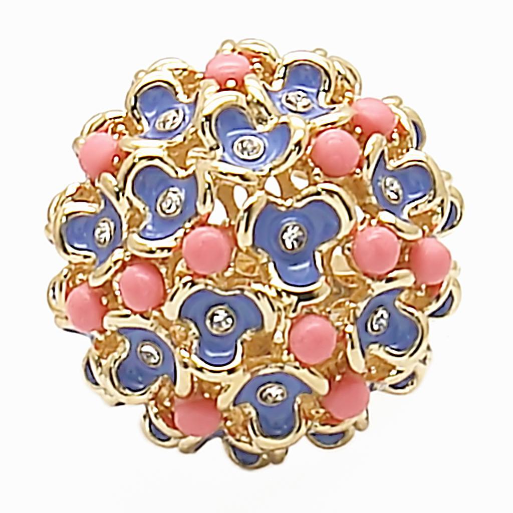 1W106 Gold Brass Ring featuring a semi-precious rose coral stone, elegantly designed for a sophisticated look.