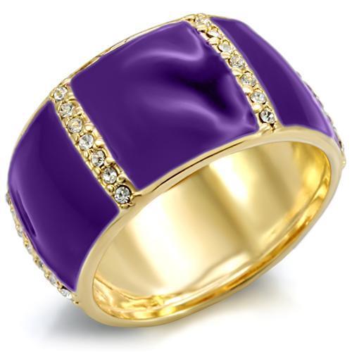 1W145 Gold Brass Ring featuring a clear top grade crystal, showcasing its elegant design and luxurious gold finish.