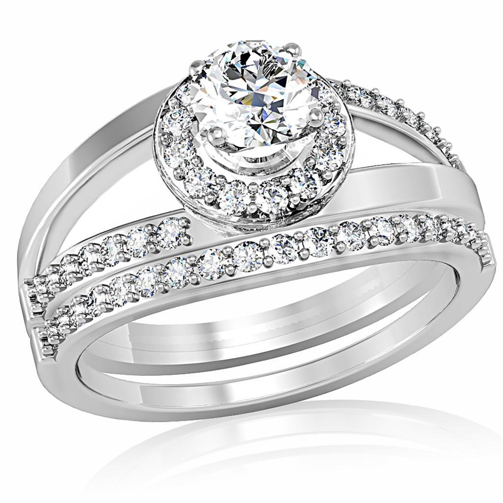 1W164 Rhodium Brass Ring featuring a clear AAA Grade CZ stone, showcasing its elegant design and shiny finish.