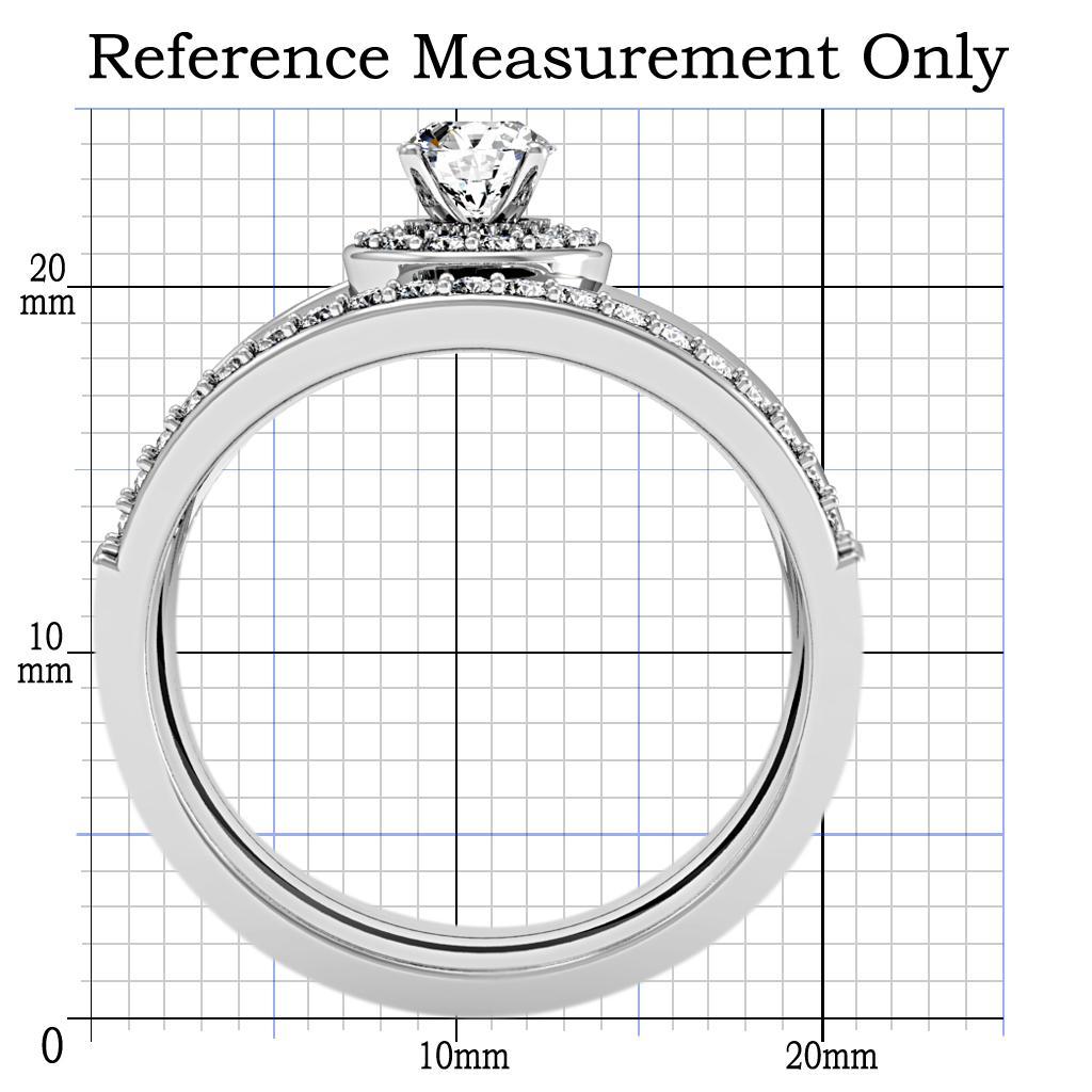 1W164 Rhodium Brass Ring featuring a clear AAA Grade CZ stone, showcasing its elegant design and shiny finish.