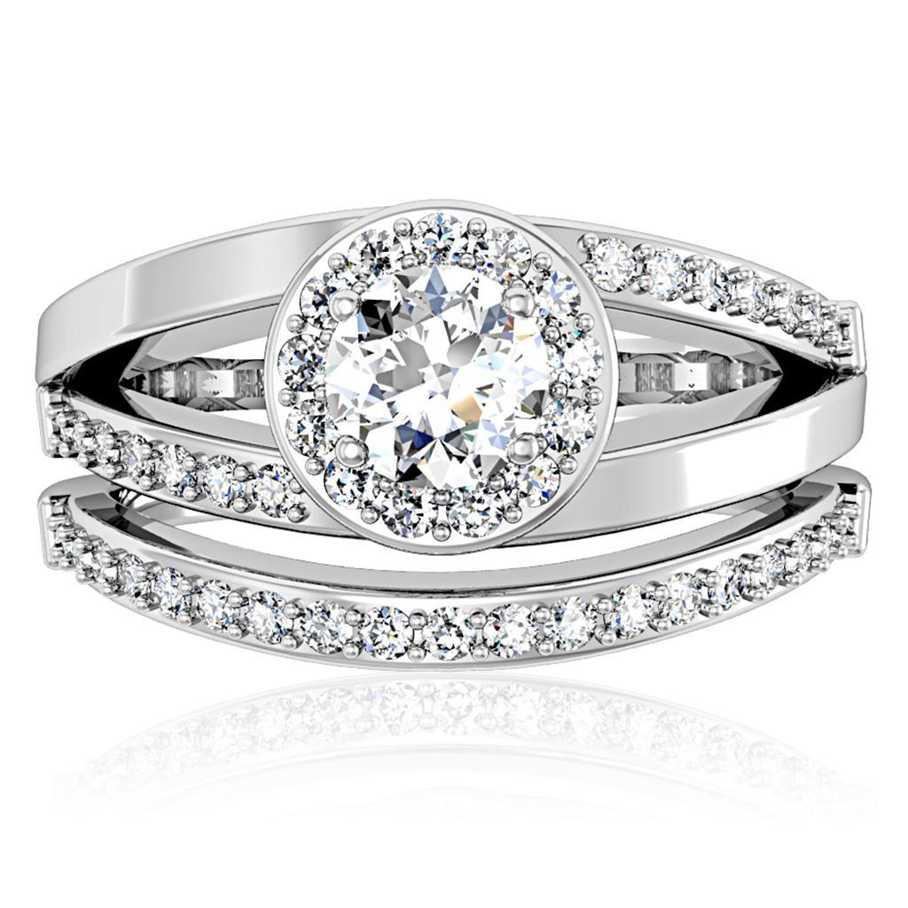 1W164 Rhodium Brass Ring featuring a clear AAA Grade CZ stone, showcasing its elegant design and shiny finish.