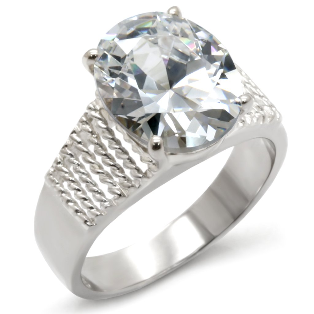 High-Polished 925 Sterling Silver Ring featuring a clear AAA Grade CZ center stone, showcasing its elegant design and shine.