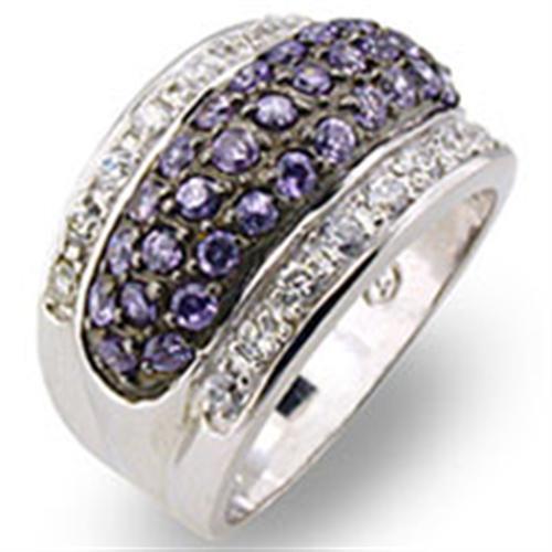 Elegant Rhodium and Ruthenium 925 Sterling Silver Ring featuring an AAA Grade CZ center stone in Amethyst color.