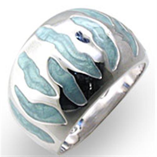 High-polished 925 sterling silver ring featuring a vibrant sea blue epoxy stone, showcasing elegance and craftsmanship.