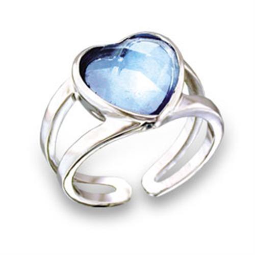 A stunning rhodium-plated brass ring featuring a sea blue top grade crystal, showcasing elegance and craftsmanship.