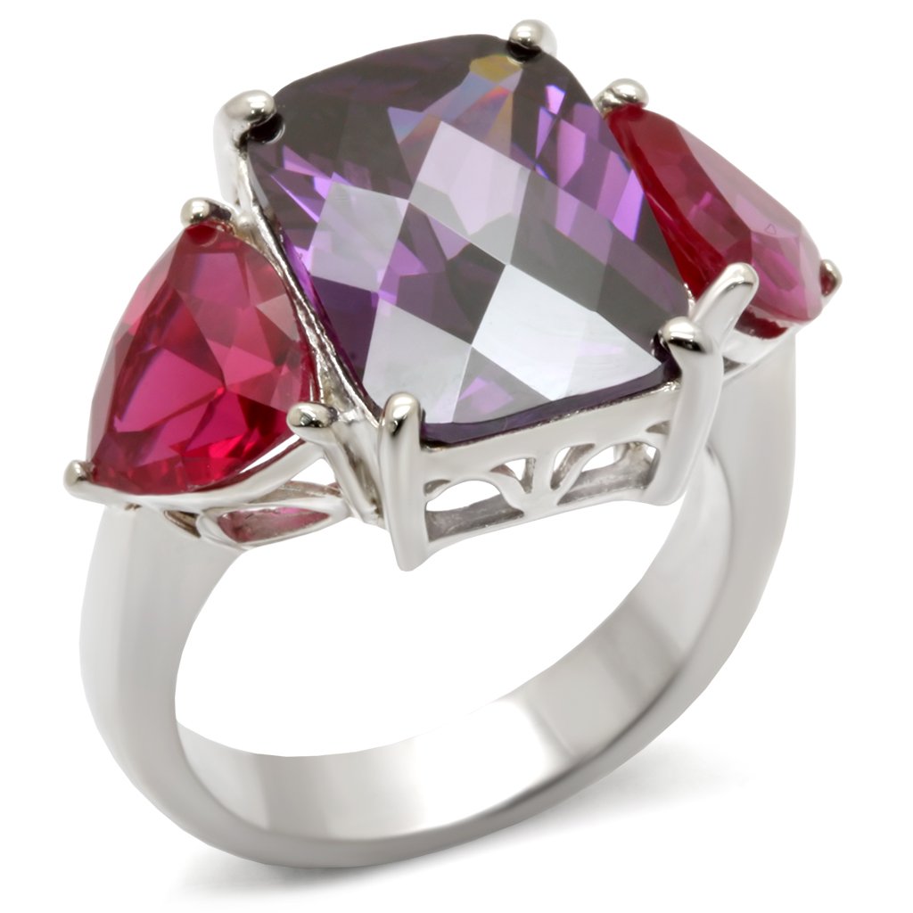 Elegant 49702 High-Polished 925 Sterling Silver Ring featuring a vibrant AAA Grade Amethyst CZ stone.