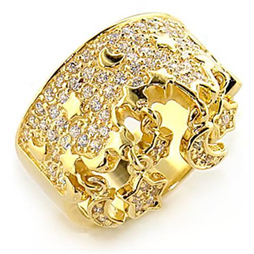 8X014 Gold 925 Sterling Silver Ring featuring AAA Grade clear CZ stone, showcasing elegance and quality.