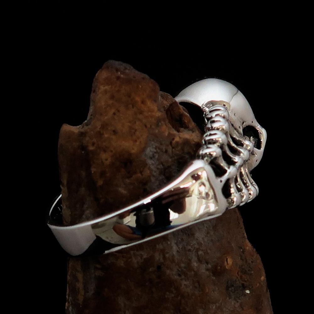 Antiqued Men's Number 13 Skull and Bones Ring made of sterling silver, featuring a unique skull design with an antiqued finish.