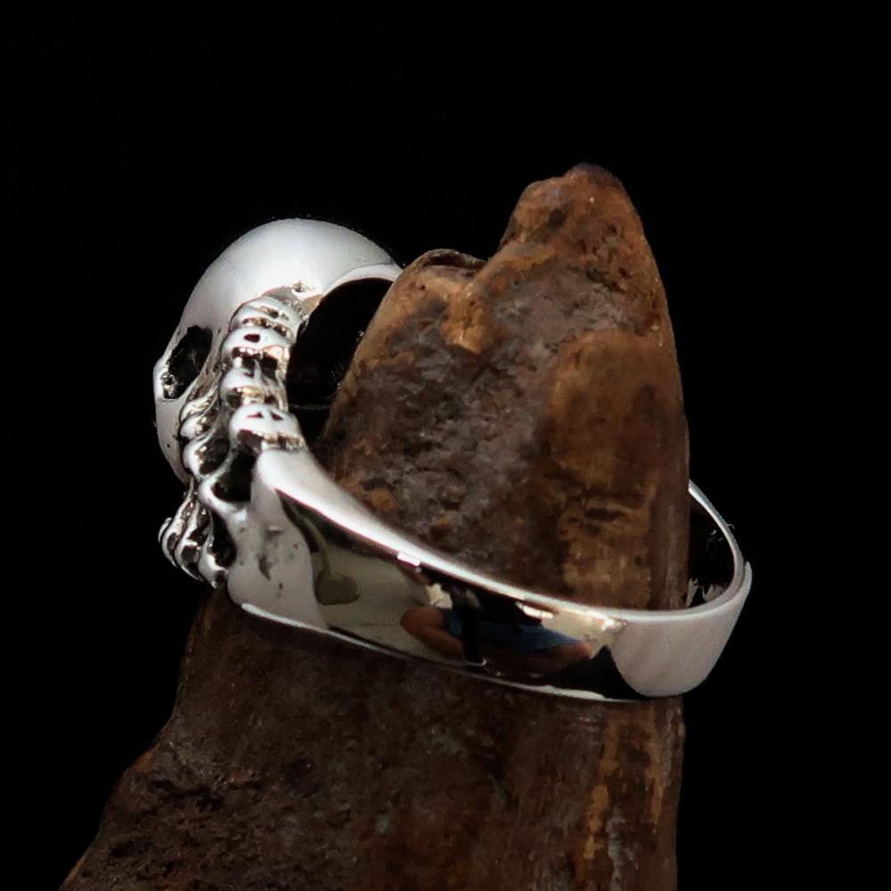 Antiqued Men's Number 13 Skull and Bones Ring made of sterling silver, featuring a unique skull design with an antiqued finish.