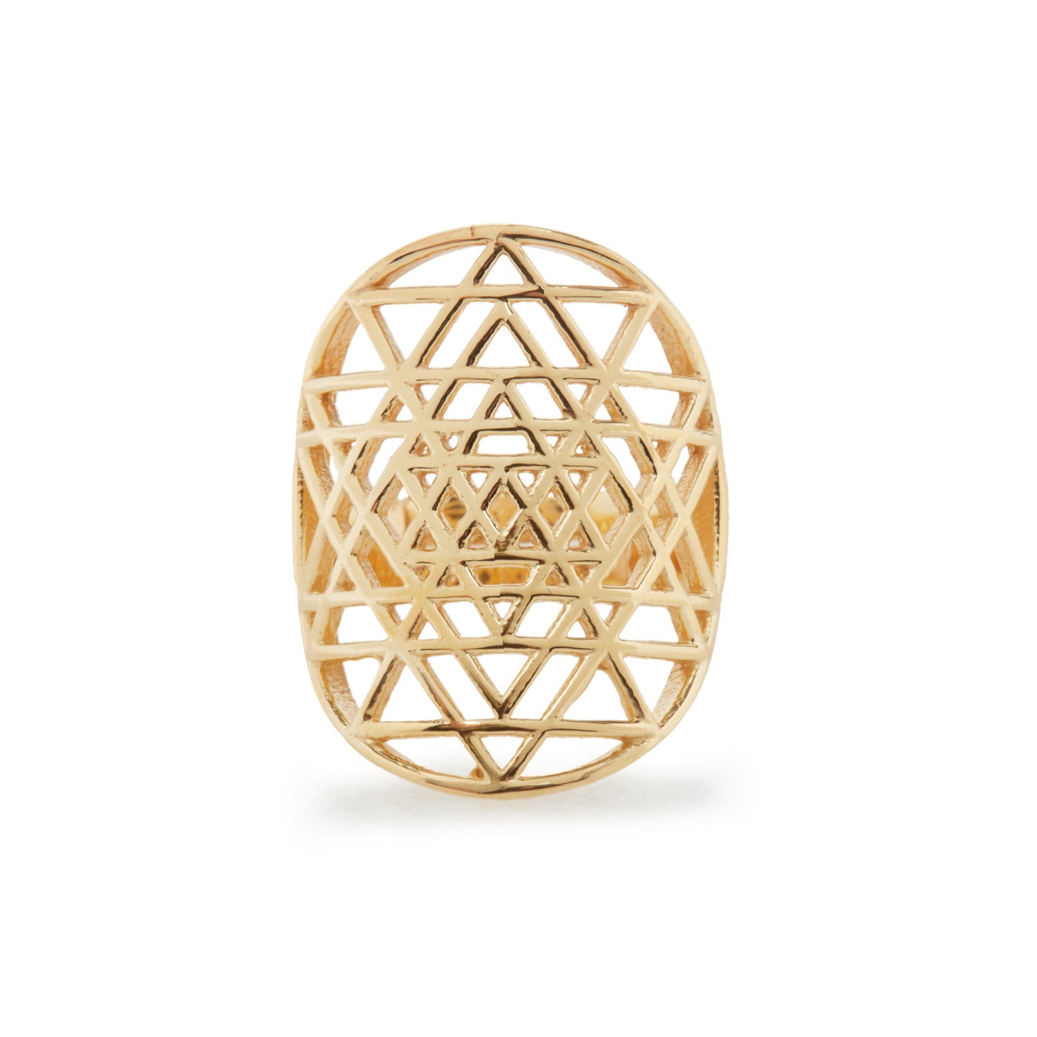 Bague Sri Yantra en Argent 925 ou Or Jaune, symbole de richesse et d'abondance, avec un design ajustable et géométrie sacrée.