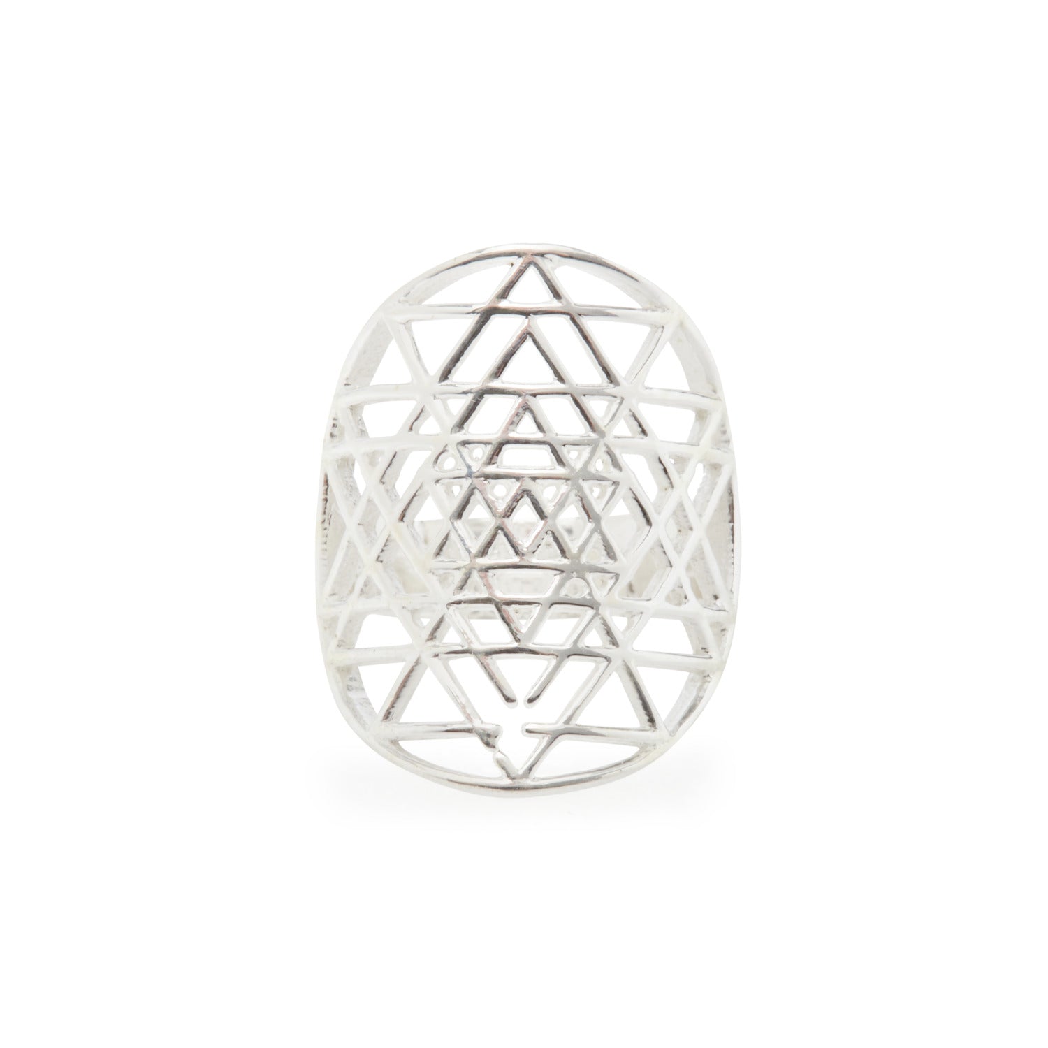 Bague Sri Yantra en Argent 925 ou Or Jaune, symbole de richesse et d'abondance, avec un design ajustable et géométrie sacrée.