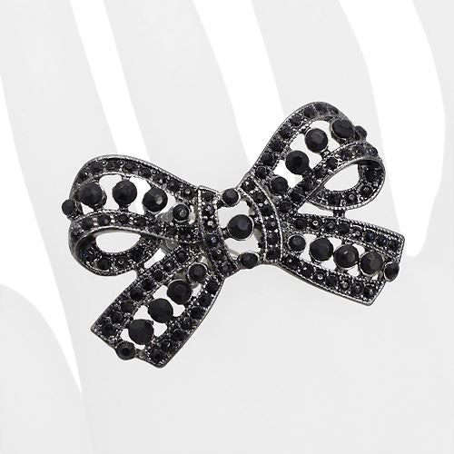 Beautiful Fashion Bow Ribbon Stretch Ring with crystal rhinestones and a stretchable band, showcasing an elegant bow and ribbon design.