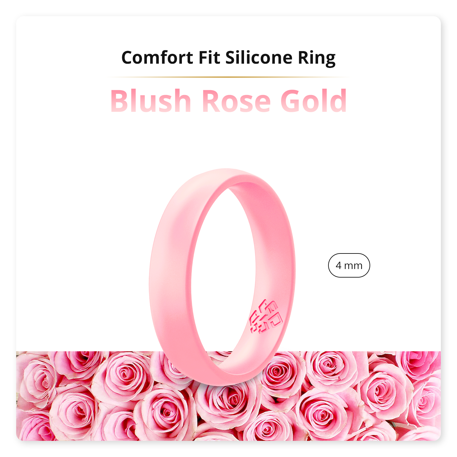 Blush rose gold silicone ring for women, featuring a sleek bevel design and breathable comfort fit.