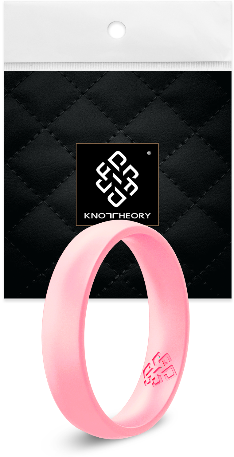 Blush rose gold silicone ring for women, featuring a sleek bevel design and breathable comfort fit.