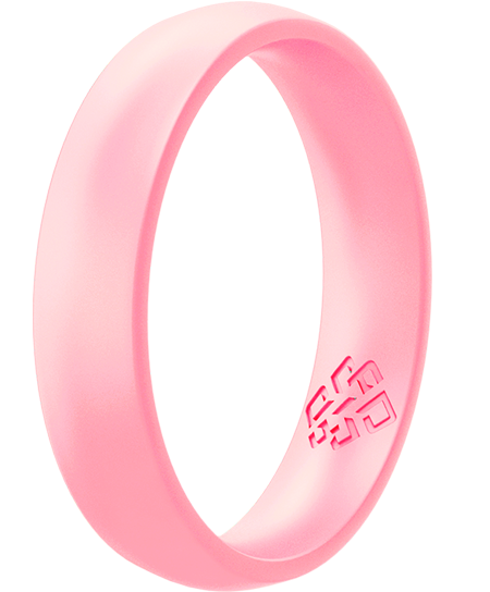 Blush rose gold silicone ring for women, featuring a sleek bevel design and breathable comfort fit.