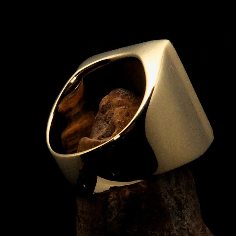 Brass Men's Zodiac Ring featuring Capricorn symbol with a polished black enamel finish, showcasing its elegant design.