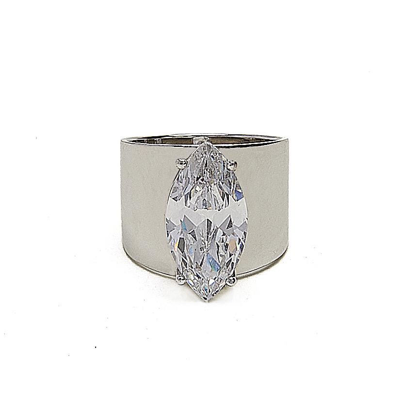 Cigar Band CZ Ring made of solid 925 sterling silver with a large cubic zirconia stone, elegantly designed for vintage appeal.