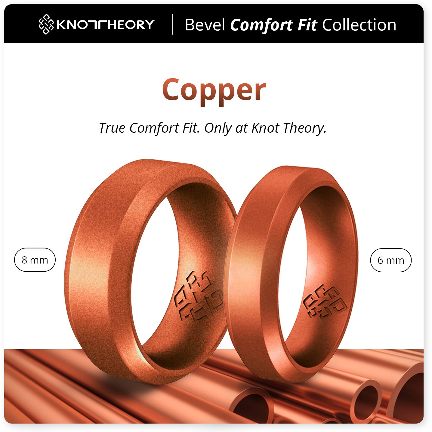 Copper Bevel Edge Breathable Silicone Ring for Men, showcasing its sleek design and comfortable fit.