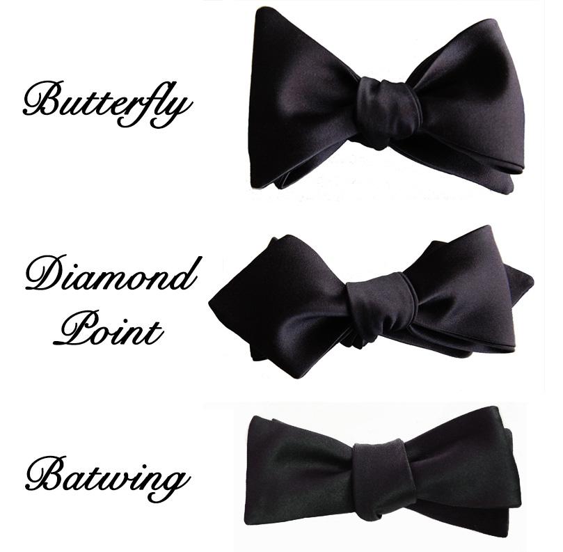 A stylish custom bow tie showcasing various wing tip styles and color options, perfect for personalized fashion.