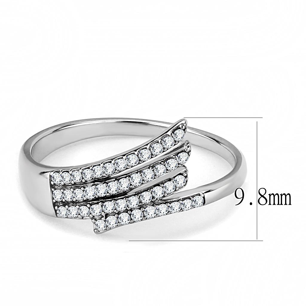 DA043 High Polished Stainless Steel Ring featuring a clear AAA Grade CZ stone, showcasing its elegant design and shiny finish.