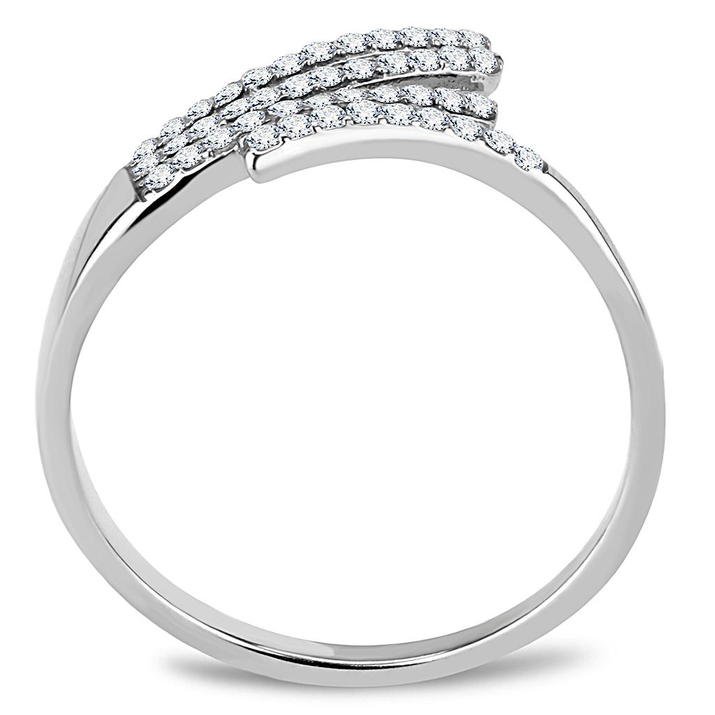 DA043 High Polished Stainless Steel Ring featuring a clear AAA Grade CZ stone, showcasing its elegant design and shiny finish.