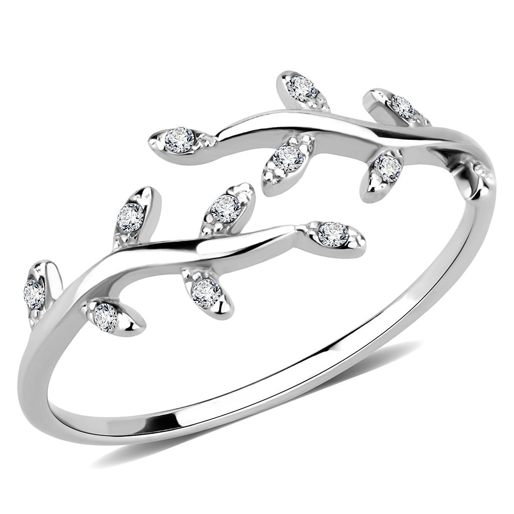 DA266 High Polished Stainless Steel Ring featuring AAA Grade clear CZ center stone, showcasing a brilliant shine.